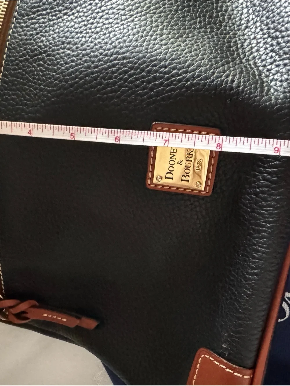 Dooney & Bourke Black Pebbled Leather Crossbody with Brown Trim & Gold Hardware